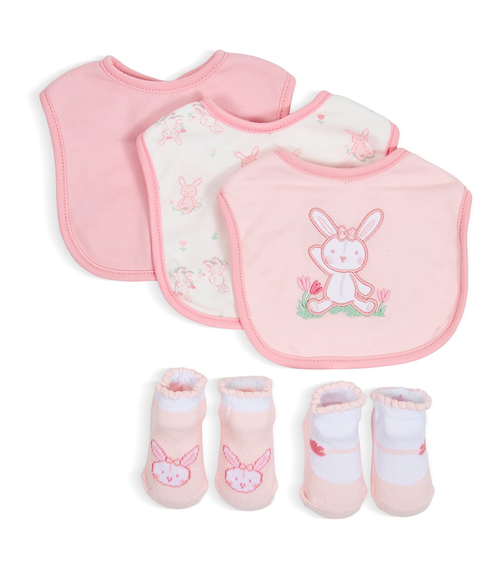 LITTLE ME Baby 5 Pack Bunny Bibs & Booties Set, Multicolor