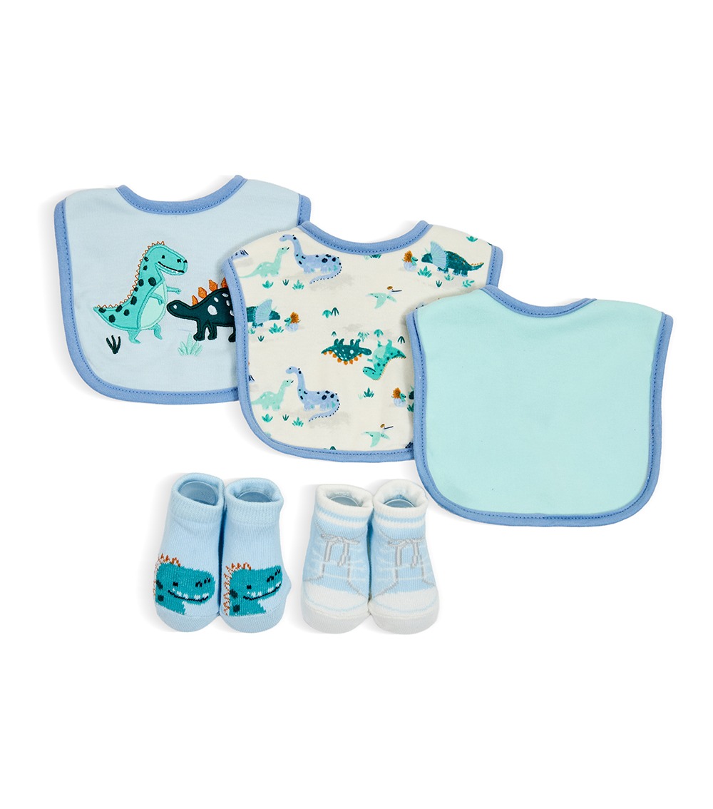 LITTLE ME Baby 5 Pack Dino Bibs & Booties Set, Multicolor