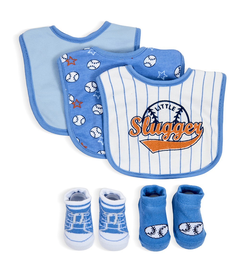 LITTLE ME Baby 5 Pack Baseball Sports Bibs & Booties Set, Multicolor