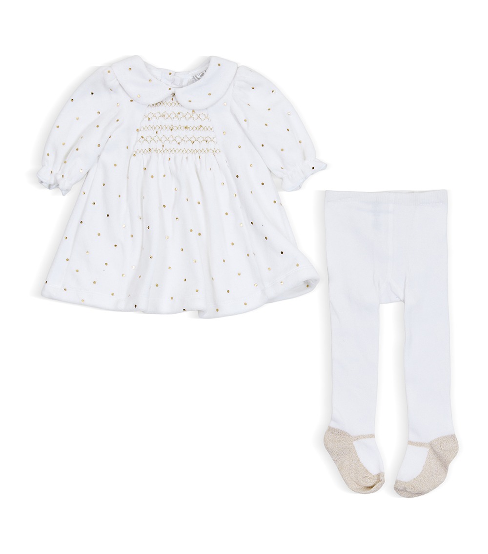 LITTLE ME Baby Girl Smocked Dots Dress Set, White