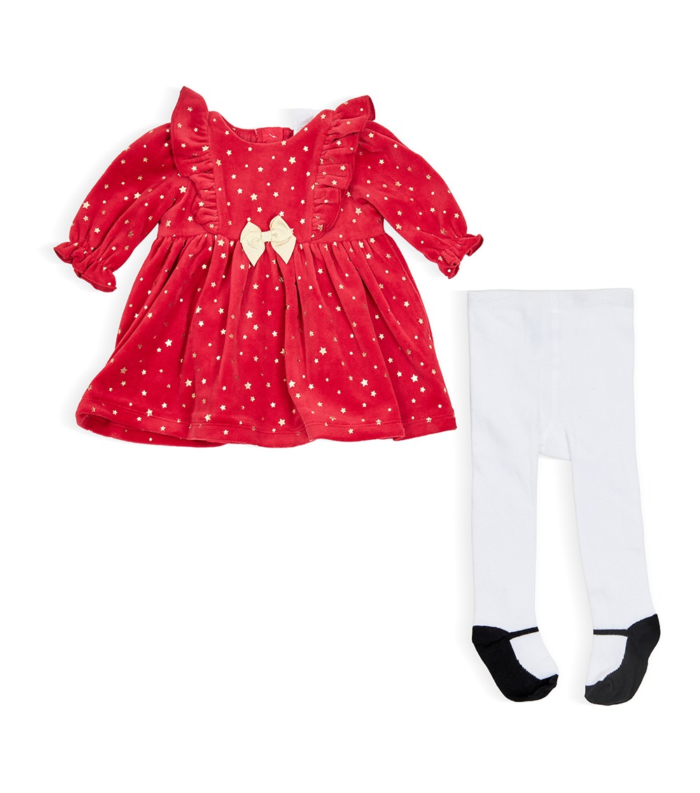 LITTLE ME Baby Girl Shiny Stars Dress Set, Red