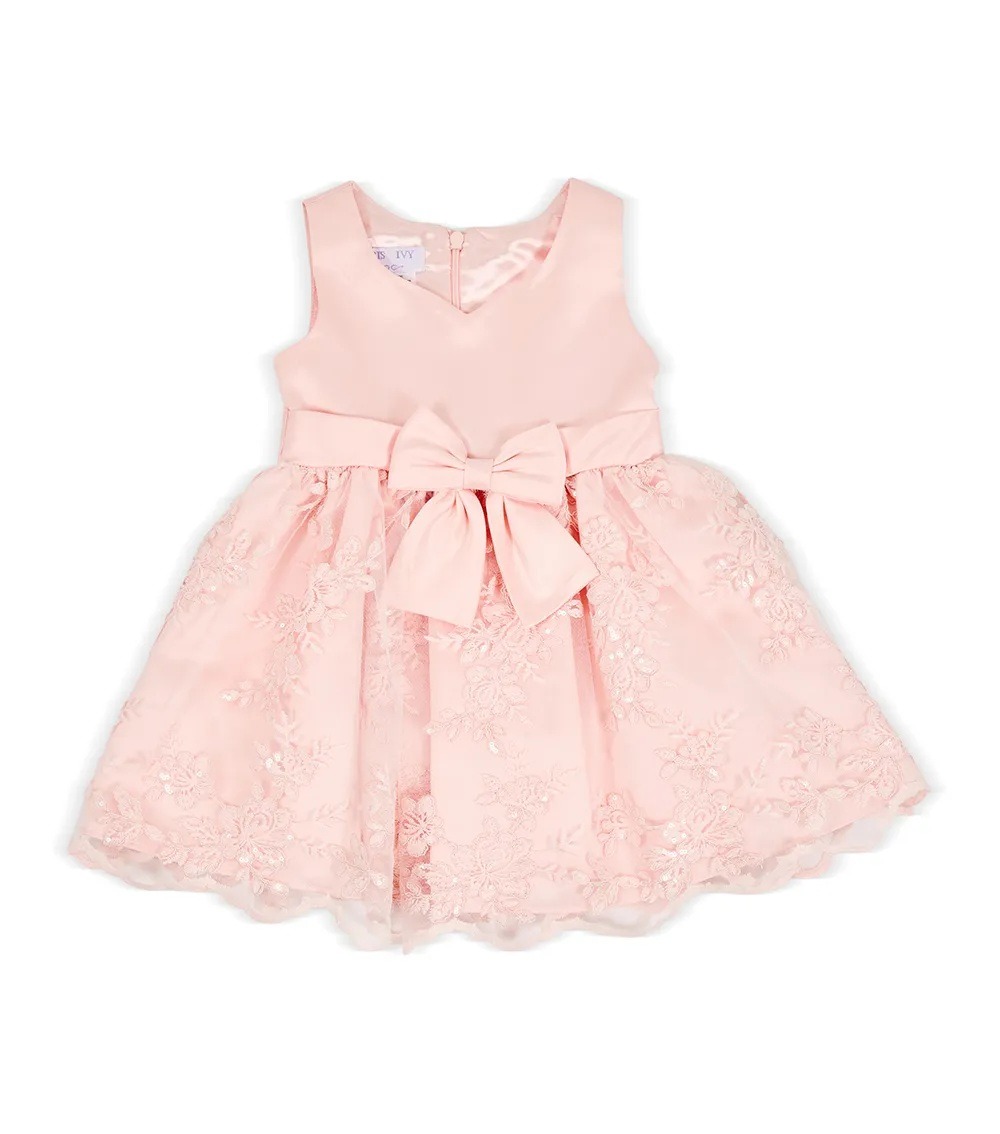 Bonnie Baby 100% Polyester Baby Girl Party Dress, Pink