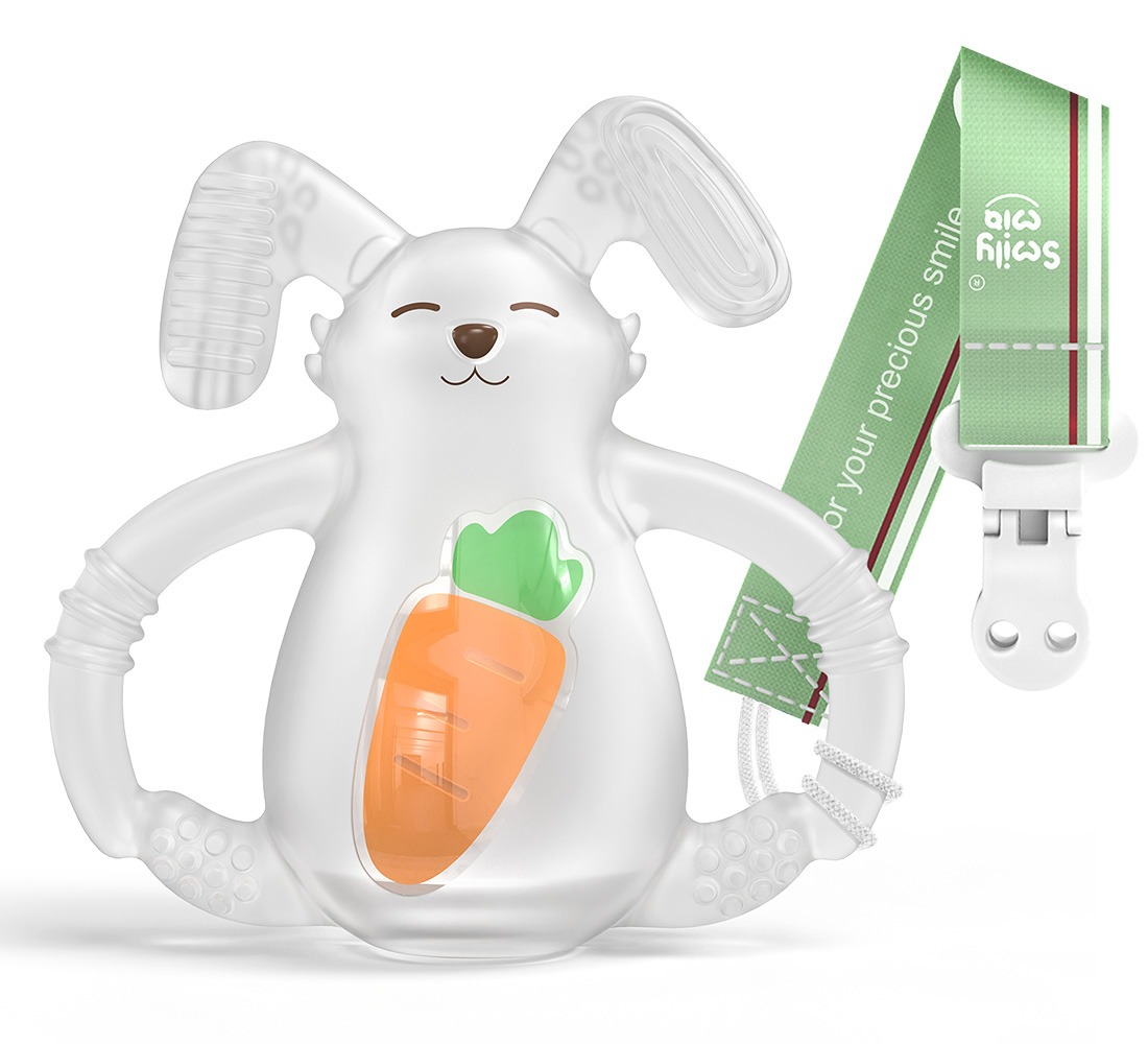 SMILY MIA Bunny Teething Soft Silicone Toy for Babies, White - 100% Food-Grade Silicone (0-3 M)